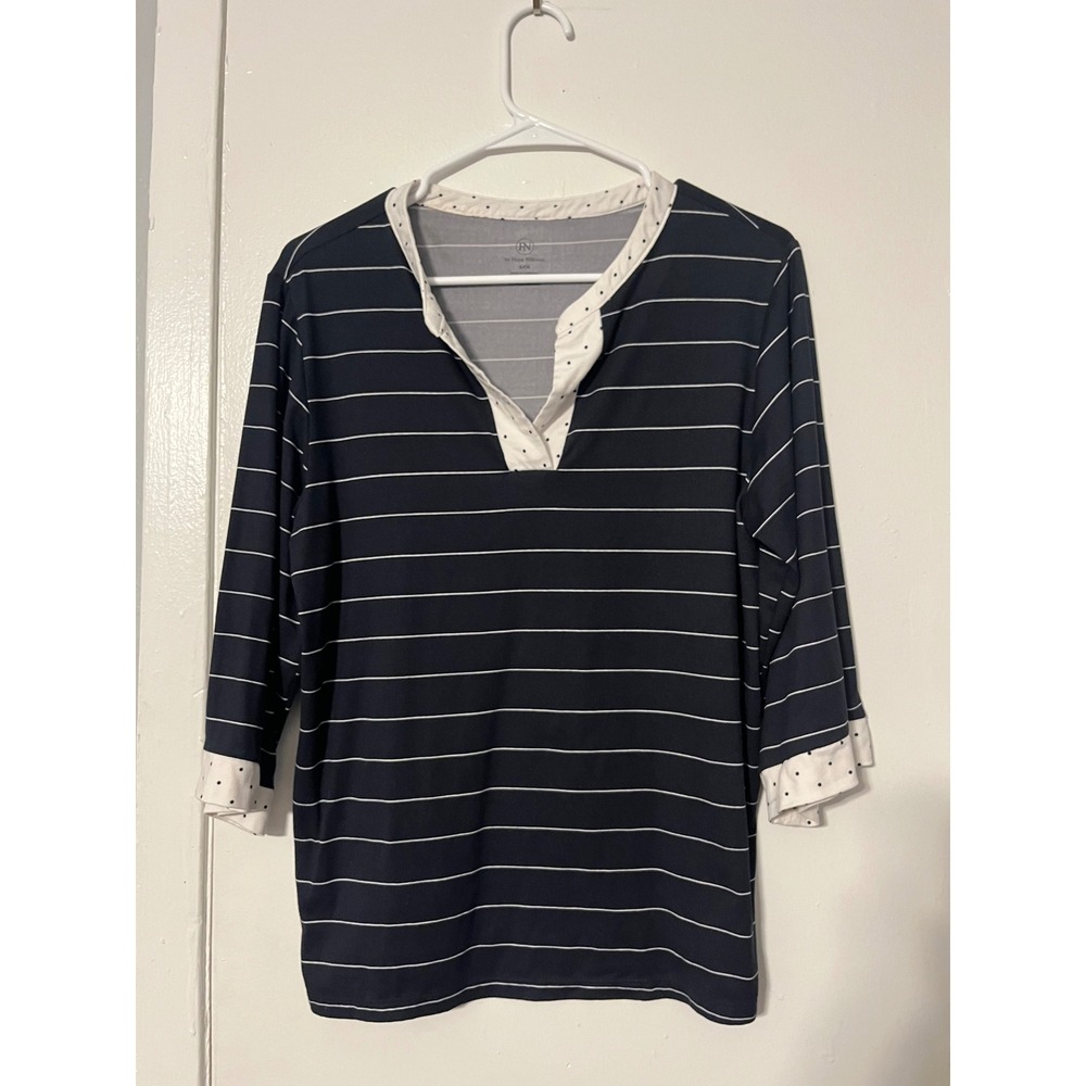 Flora Nikrooz Womens Navy White Striped 3/4 Sleeve Pajama Top Size Small